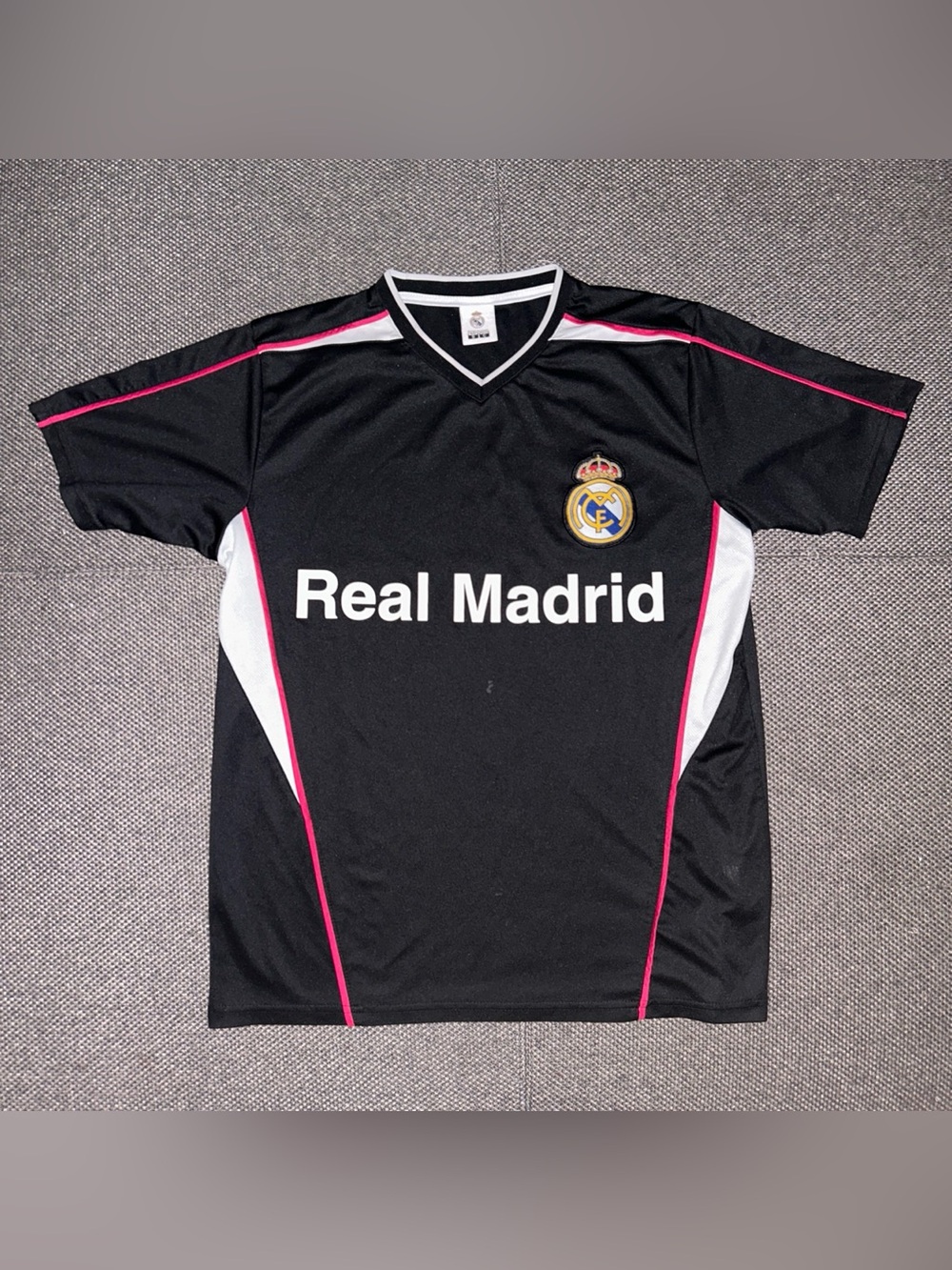 Vintage Real Madrid Black Soccer Jersey with Pink & White Accents
